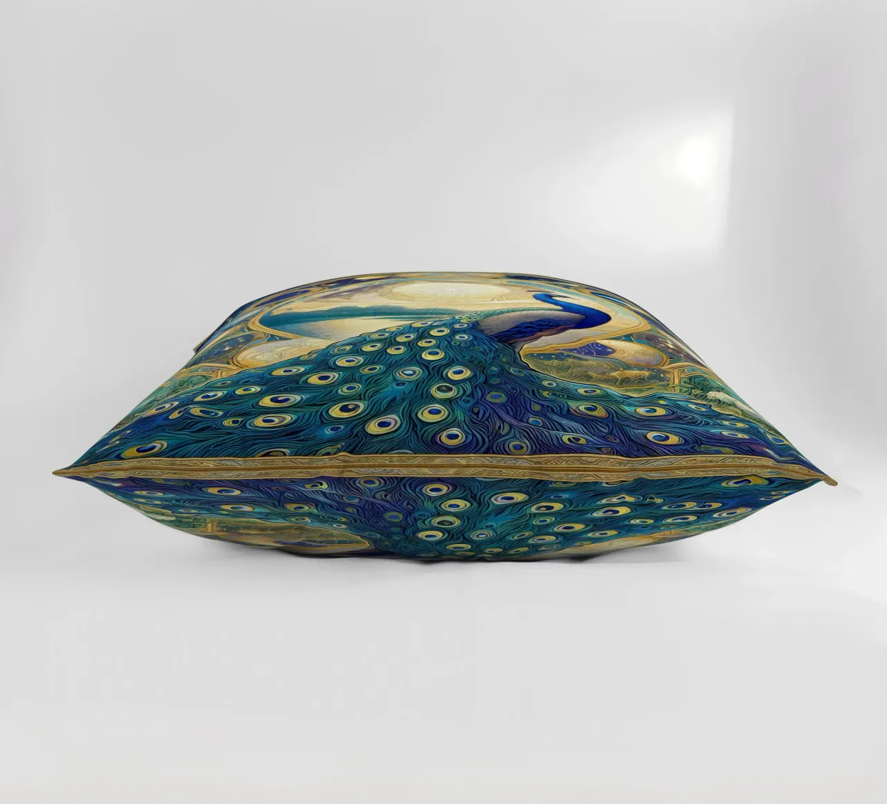 Peacock in front of stars decorative cushion by Art-Nouveau-Dsg