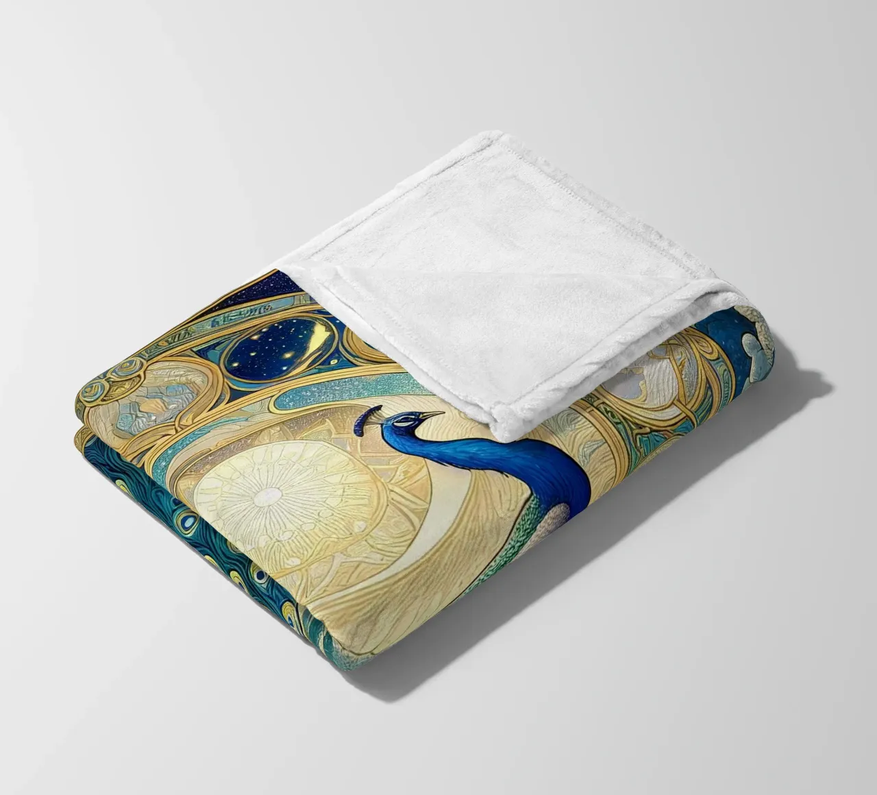 Peacock in front of stars fleece blanket by Art-Nouveau-Dsg