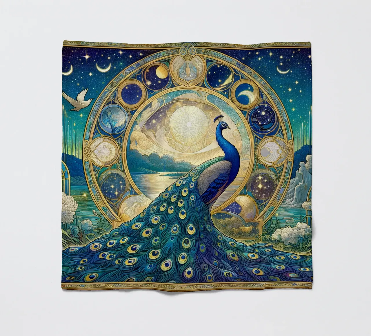 Peacock in front of stars fleece blanket by Art-Nouveau-Dsg