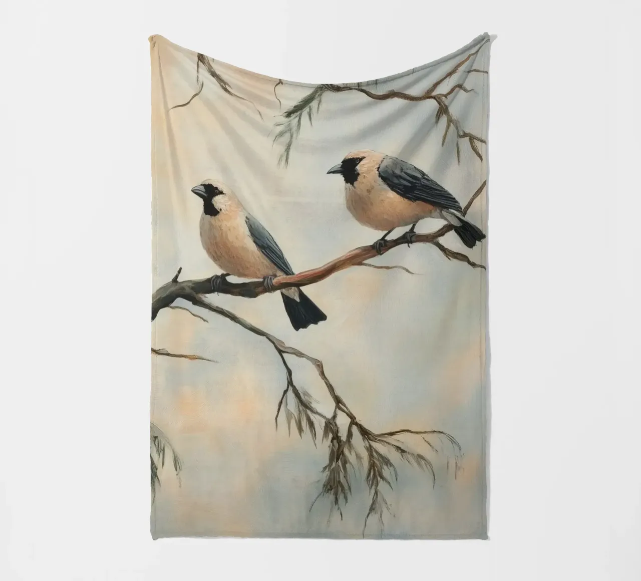 Illustrazione di uccelli su rami d'albero coperta in pile da Melloi Art Print