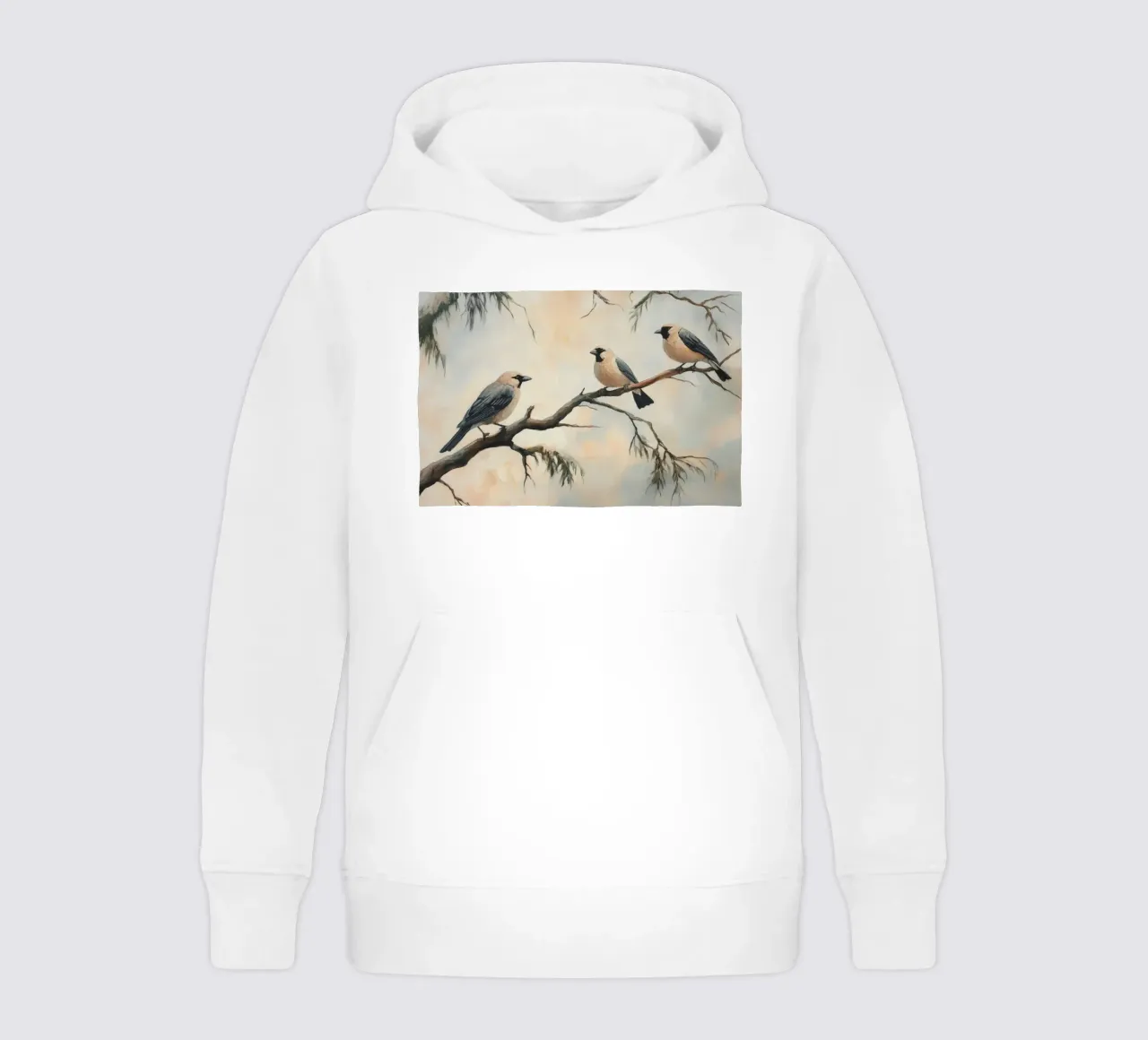 Vögel auf Baumzweig Illustration Kinder Hoodie von Melloi Art Print