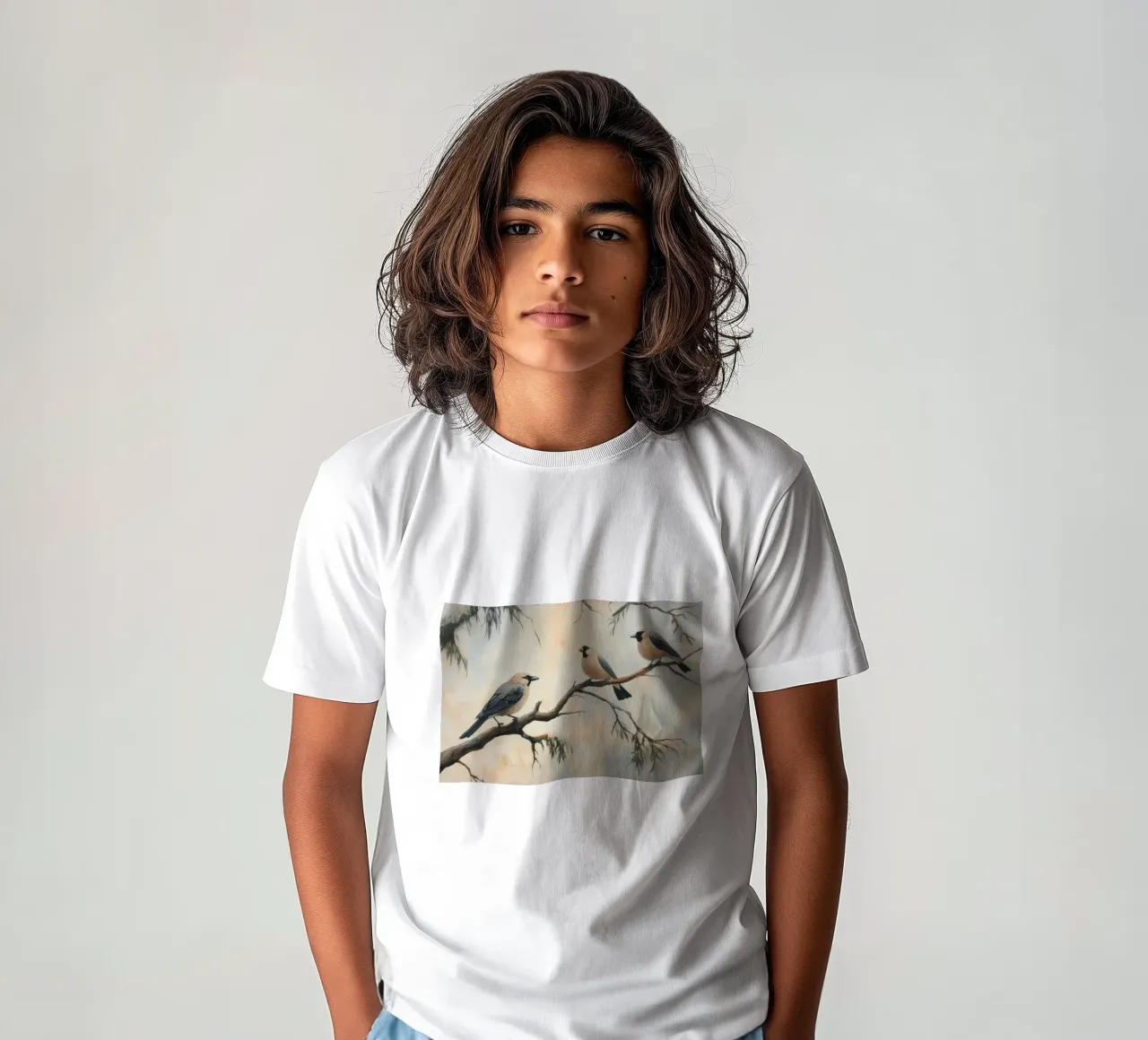 Vögel auf Baumzweig Illustration Kinder T-Shirt von Melloi Art Print