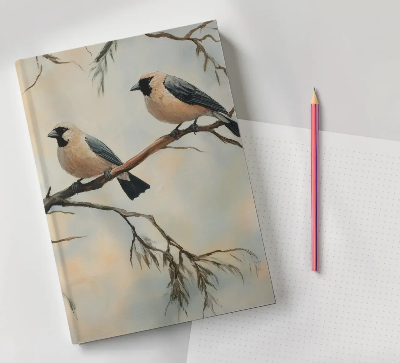 Birds on Tree Branch Illustration notebook by Melloi Art Print