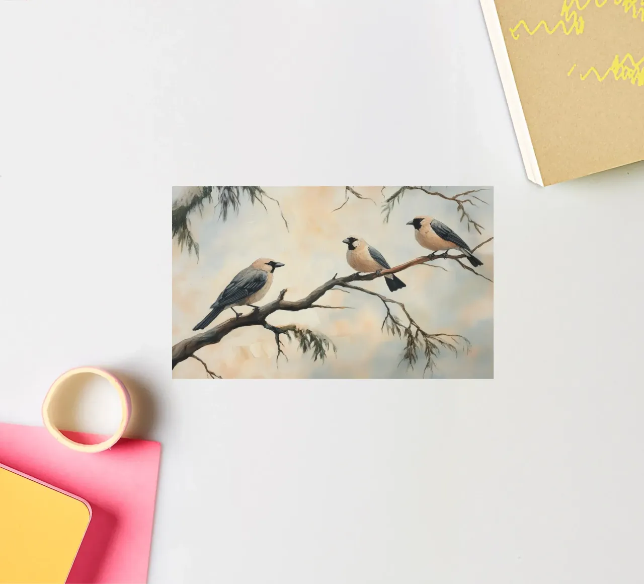 Birds on Tree Branch Illustration sticker by Melloi Art Print