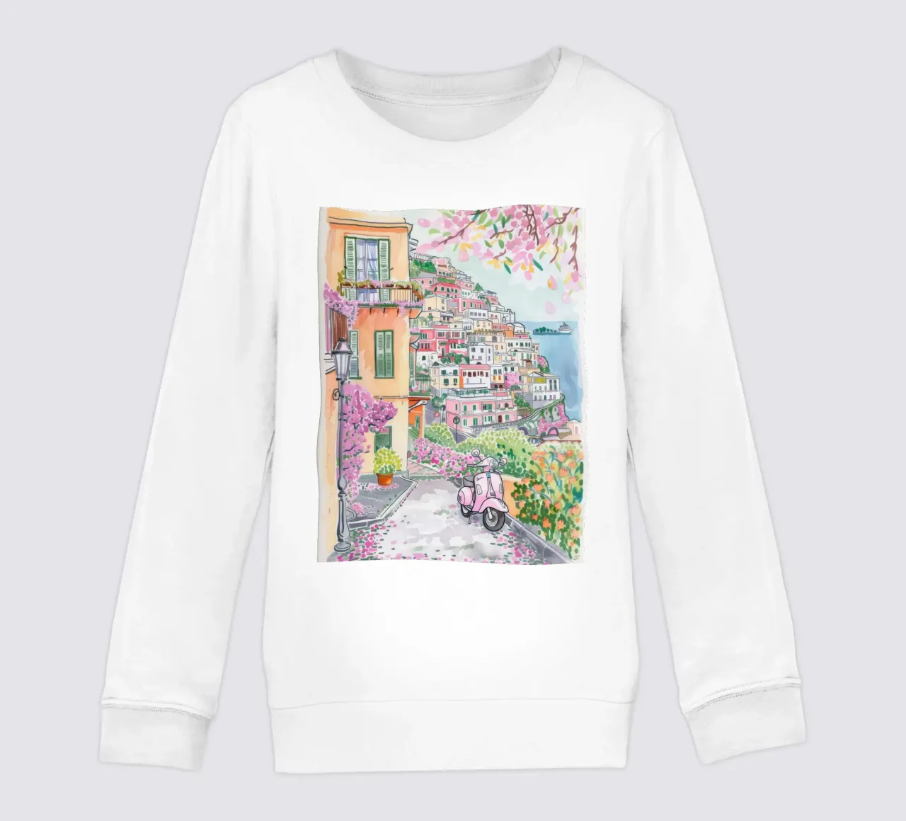 Positano Atrani Illustrazione con Vespa felpa bambino da Bella Studio