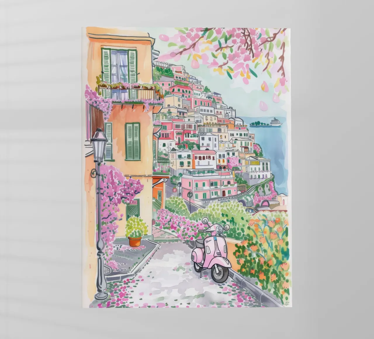 Positano Atrani Illustrazione con Vespa pellicola backlit da Bella Studio