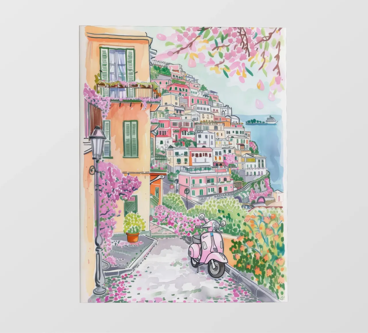 Positano Atrani Illustrazione con Vespa pellicola backlit da Bella Studio