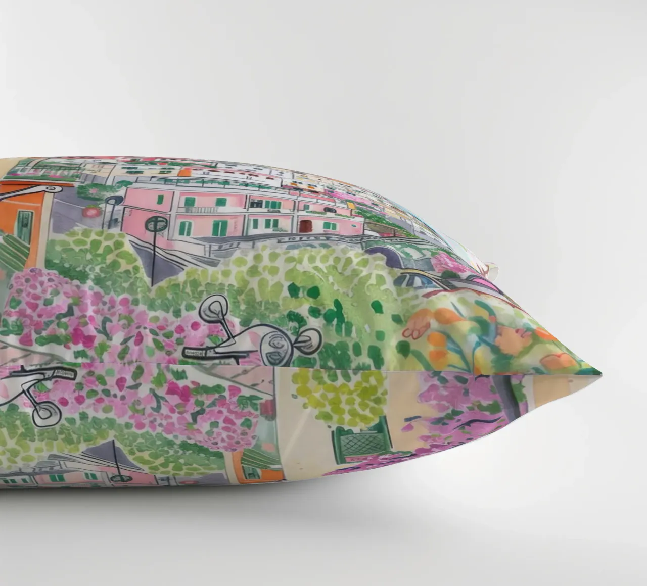 Positano Atrani Illustrazione con Vespa cuscino da Bella Studio