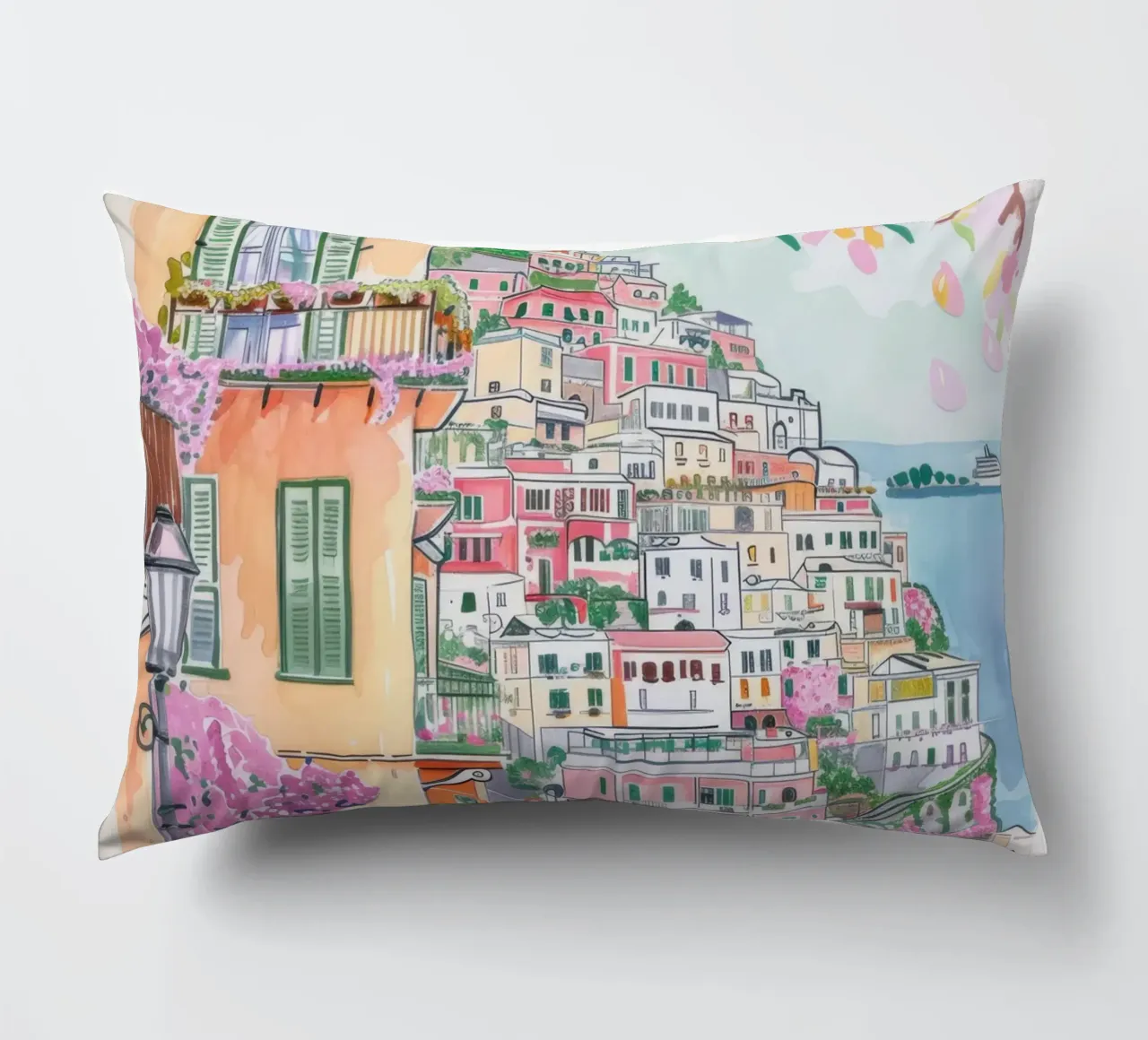 Positano Atrani Illustrazione con Vespa cuscino da Bella Studio