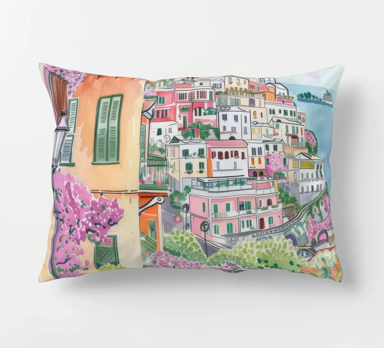 Positano Atrani Illustrazione con Vespa cuscino da Bella Studio