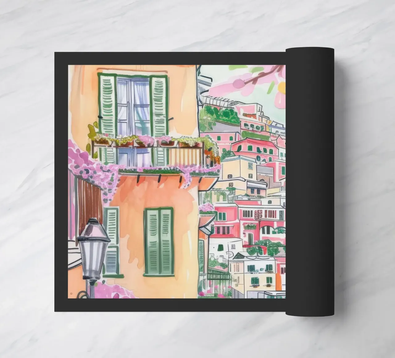 Positano Atrani Illustrazione con Vespa zerbino da Bella Studio