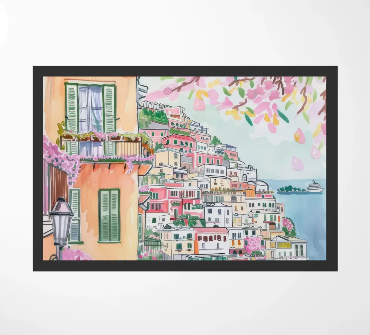 Positano Atrani Illustrazione con Vespa zerbino da Bella Studio