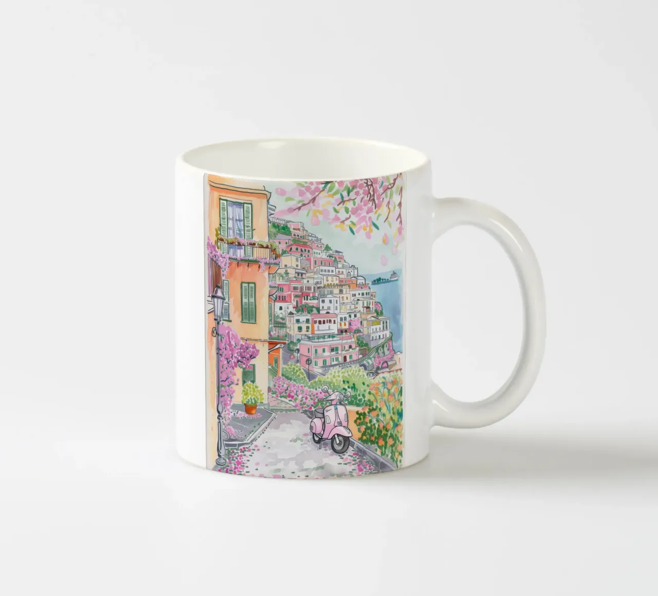Positano Atrani Illustrazione con Vespa tazza in ceramica da Bella Studio