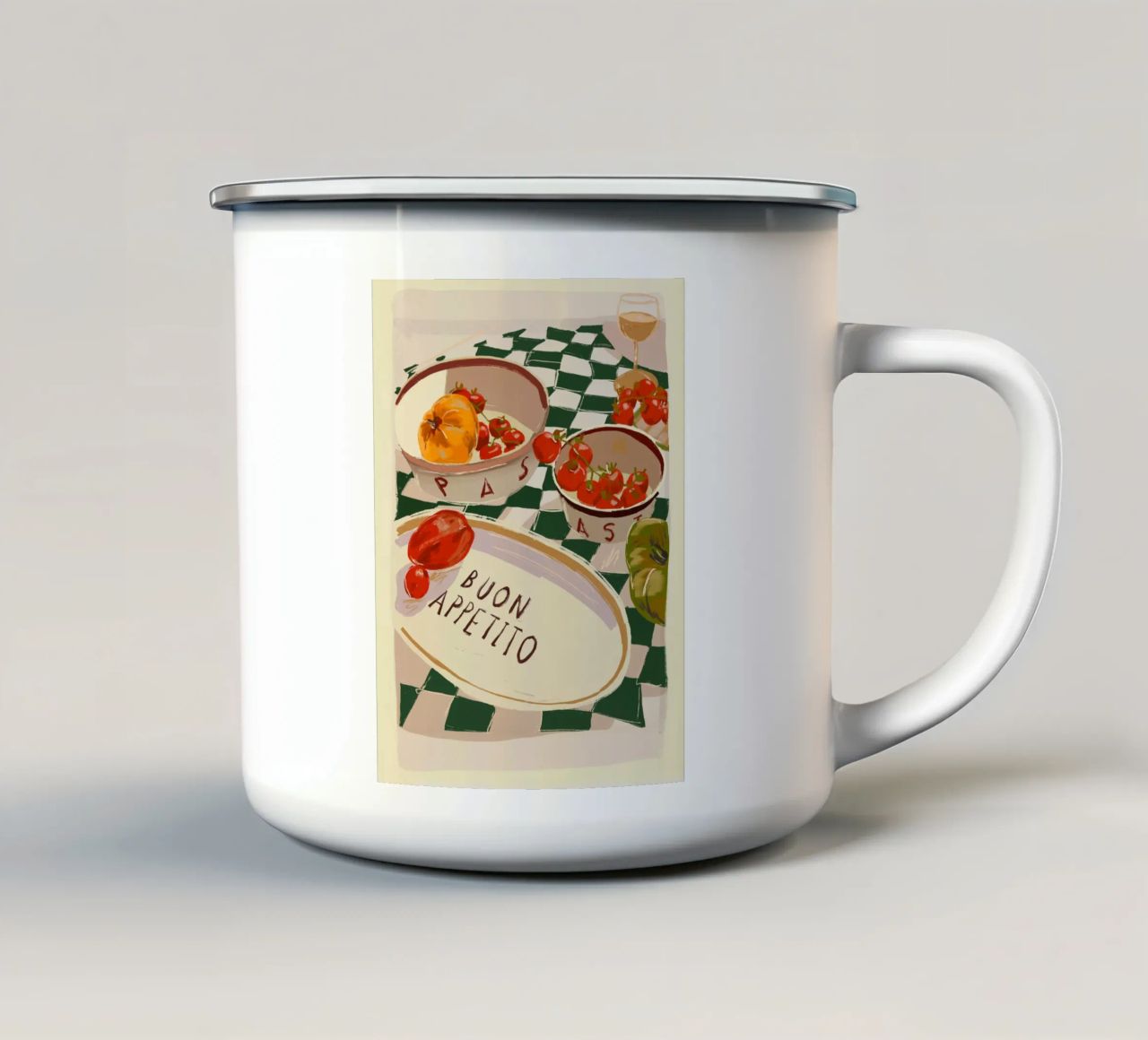 Buon Appetito tazza in smalto da ThingDesign