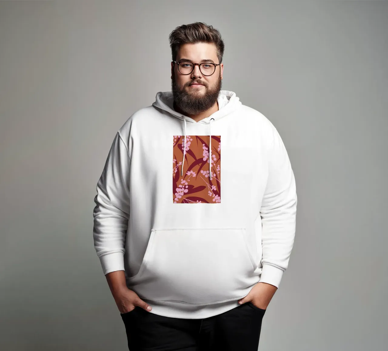 Fogliame di bambù rustico - Motivo botanico rosa e terroso felpa con cappuccio da kookiepixel