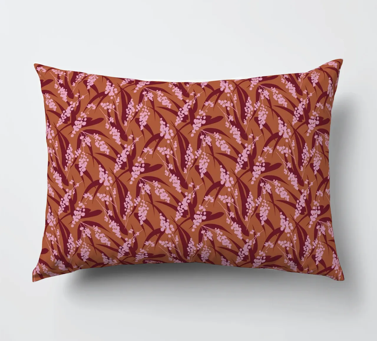 Fogliame di bambù rustico - Motivo botanico rosa e terroso cuscino da kookiepixel