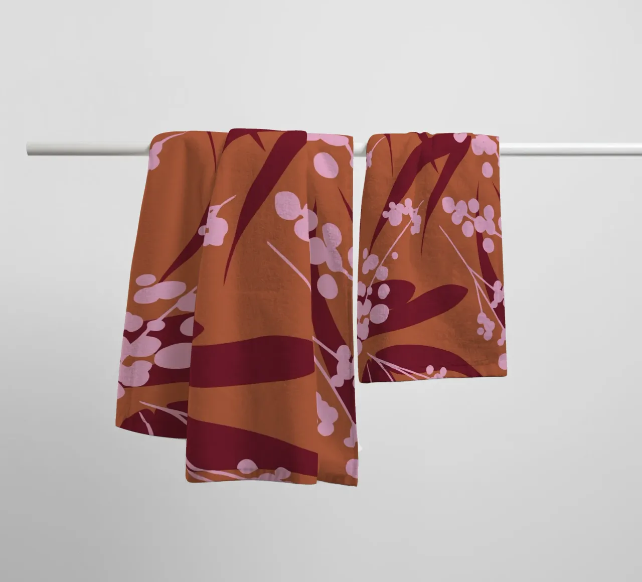 Fogliame di bambù rustico - Motivo botanico rosa e terroso asciugamano da bagno da kookiepixel