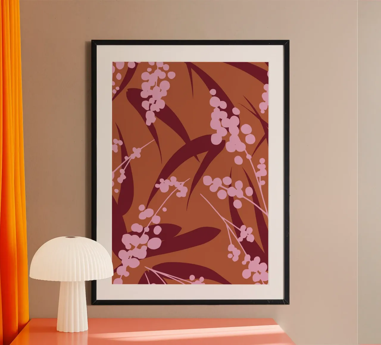 Feuillage de bambou rustique - Motif botanique rose et terreux poster de kookiepixel