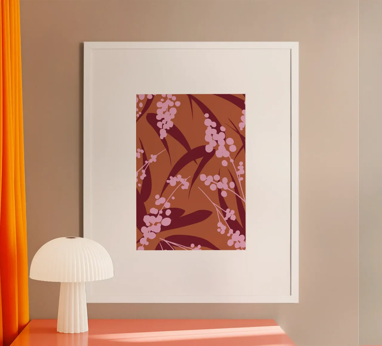 Feuillage de bambou rustique - Motif botanique rose et terreux poster de kookiepixel