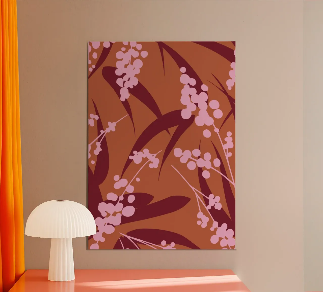 Feuillage de bambou rustique - Motif botanique rose et terreux poster de kookiepixel
