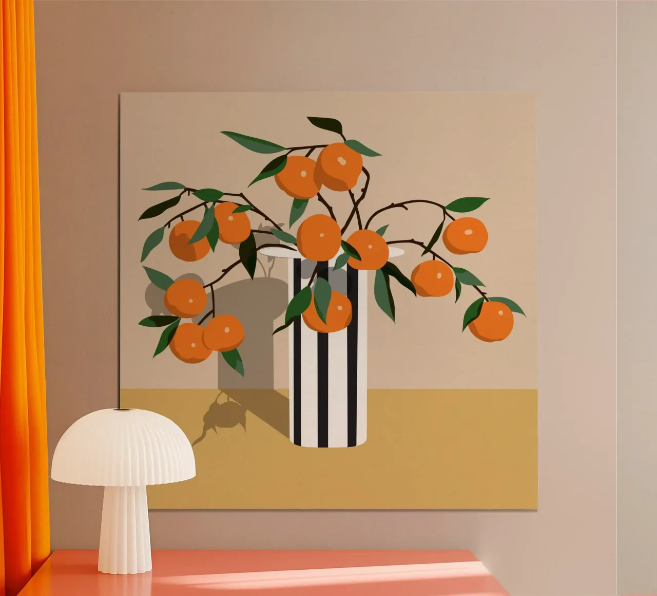 Vaso a righe con arance - Natura morta minimalista poster con telaio in plastica da kookiepixel
