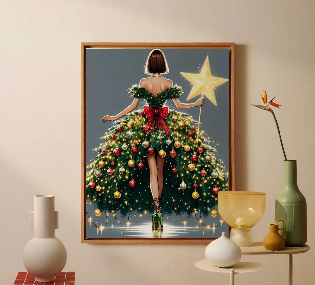 HADA DE LA NAVIDAD lienzo con Marco flotante de ARTOMATIC
