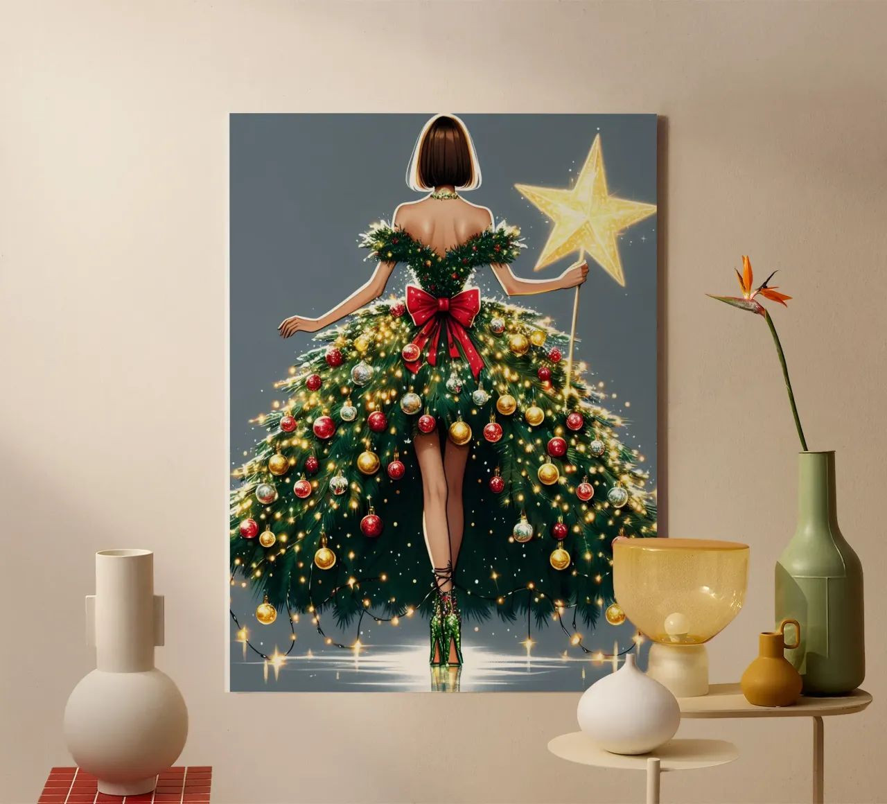 HADA DE LA NAVIDAD lienzo con Marco flotante de ARTOMATIC