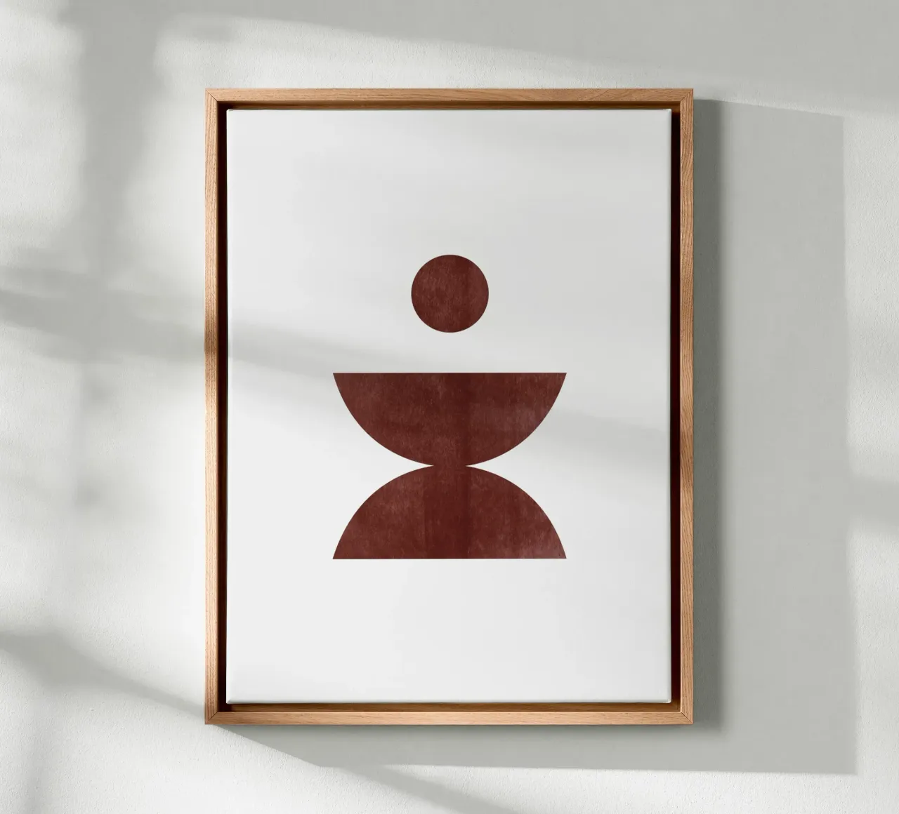 Minimalistische abstracte kunstdruk - Aardebruine geometrische vorm canvas met Baklijst van kookiepixel