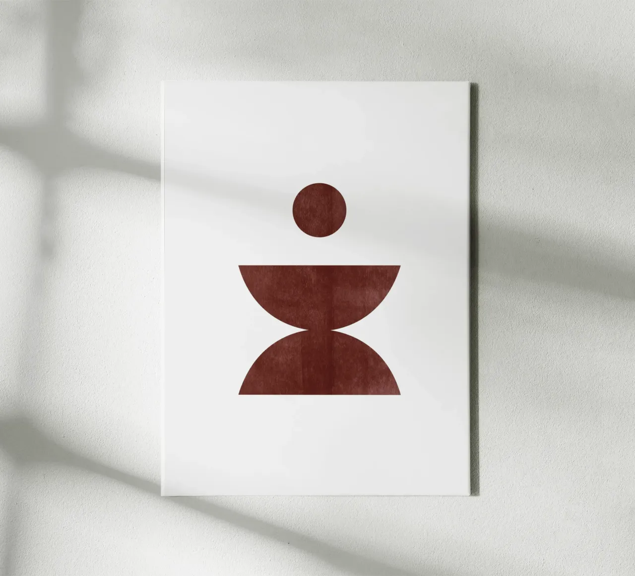 Minimalistische abstracte kunstdruk - Aardebruine geometrische vorm canvas met Baklijst van kookiepixel