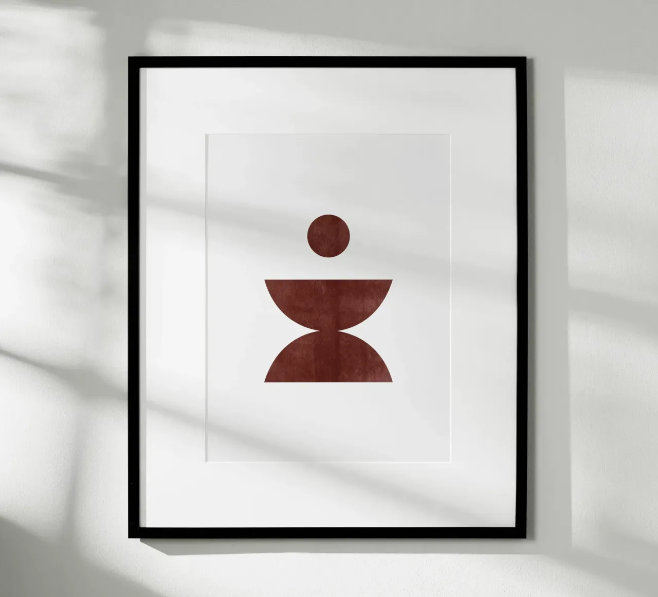Minimalist Abstract Art Print - Earthy Brown Geometric Shape poster with wooden frame by kookiepixel