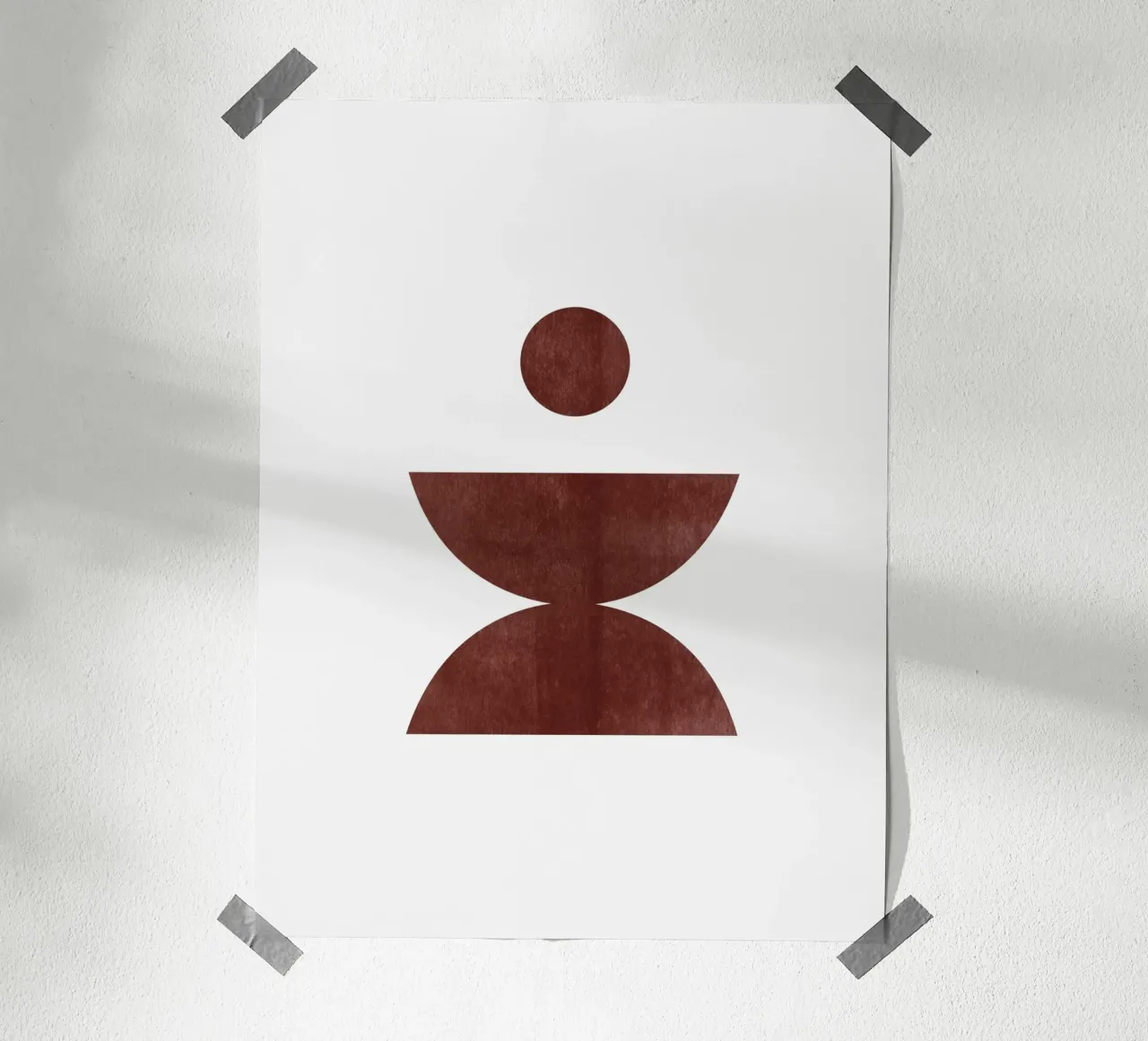 Minimalist Abstract Art Print - Earthy Brown Geometric Shape poster with wooden frame by kookiepixel