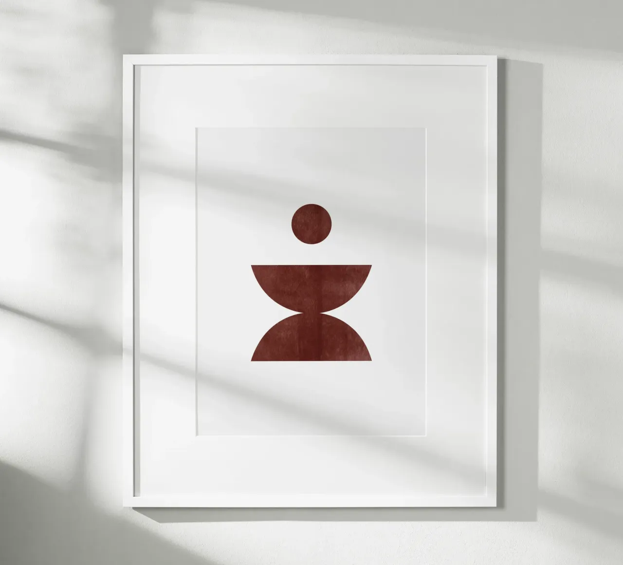 Minimalist Abstract Art Print - Earthy Brown Geometric Shape poster with wooden frame by kookiepixel