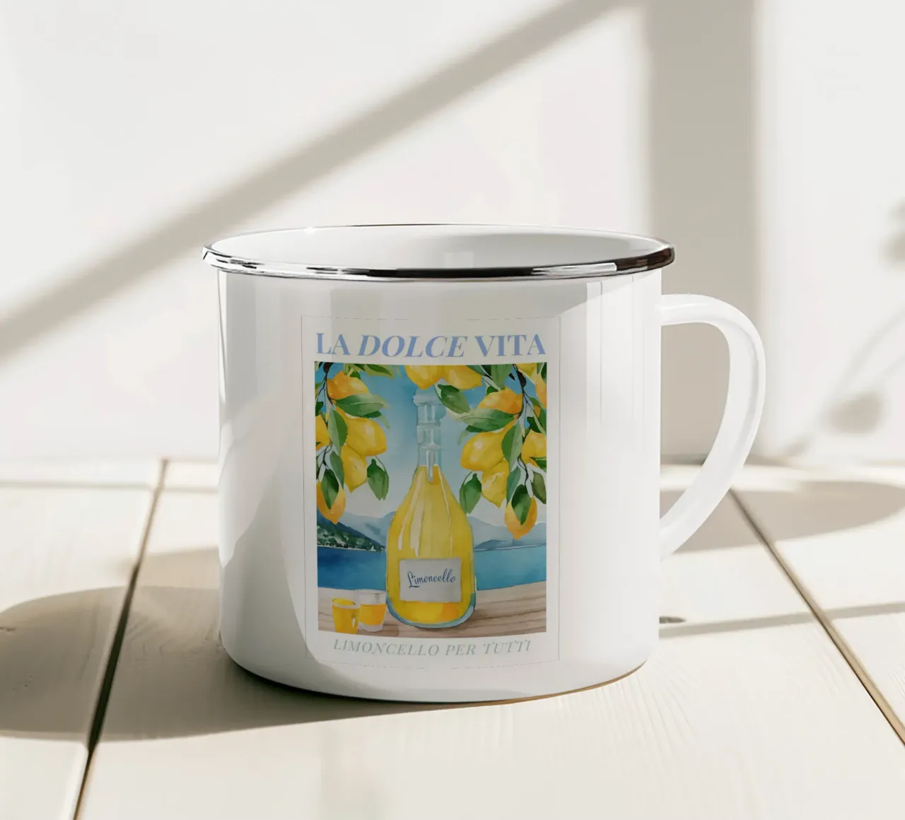 Limoncello Watercolour Illustration enamel mug by TheCocktailClub