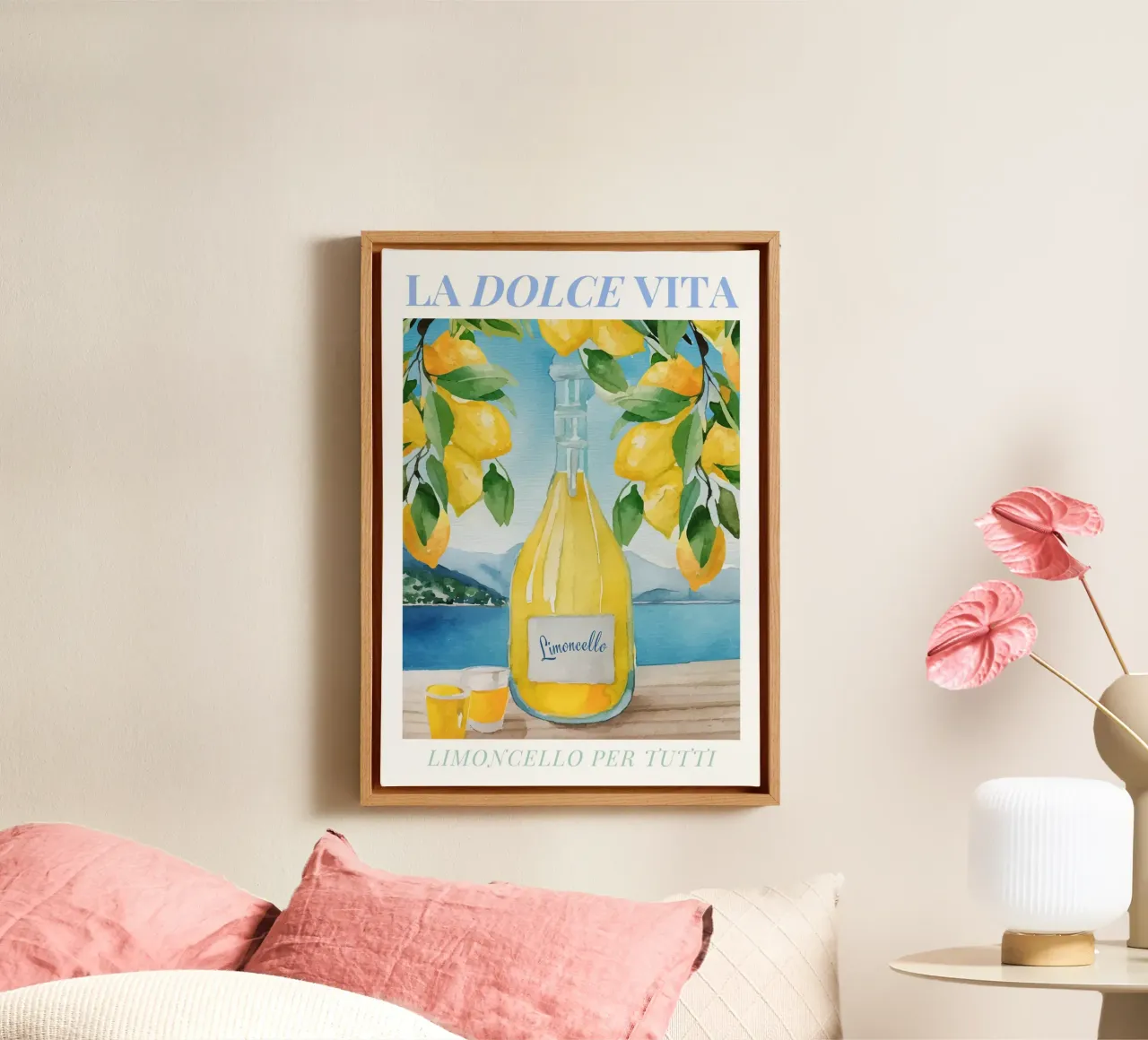 Limoncello Watercolor Illustration tela con Cornice a cassetta da TheCocktailClub