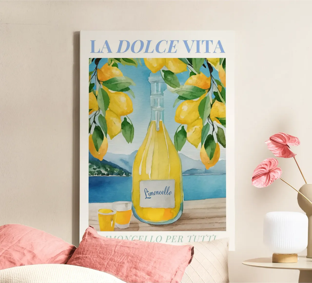 Limoncello Watercolor Illustration tela con Cornice a cassetta da TheCocktailClub