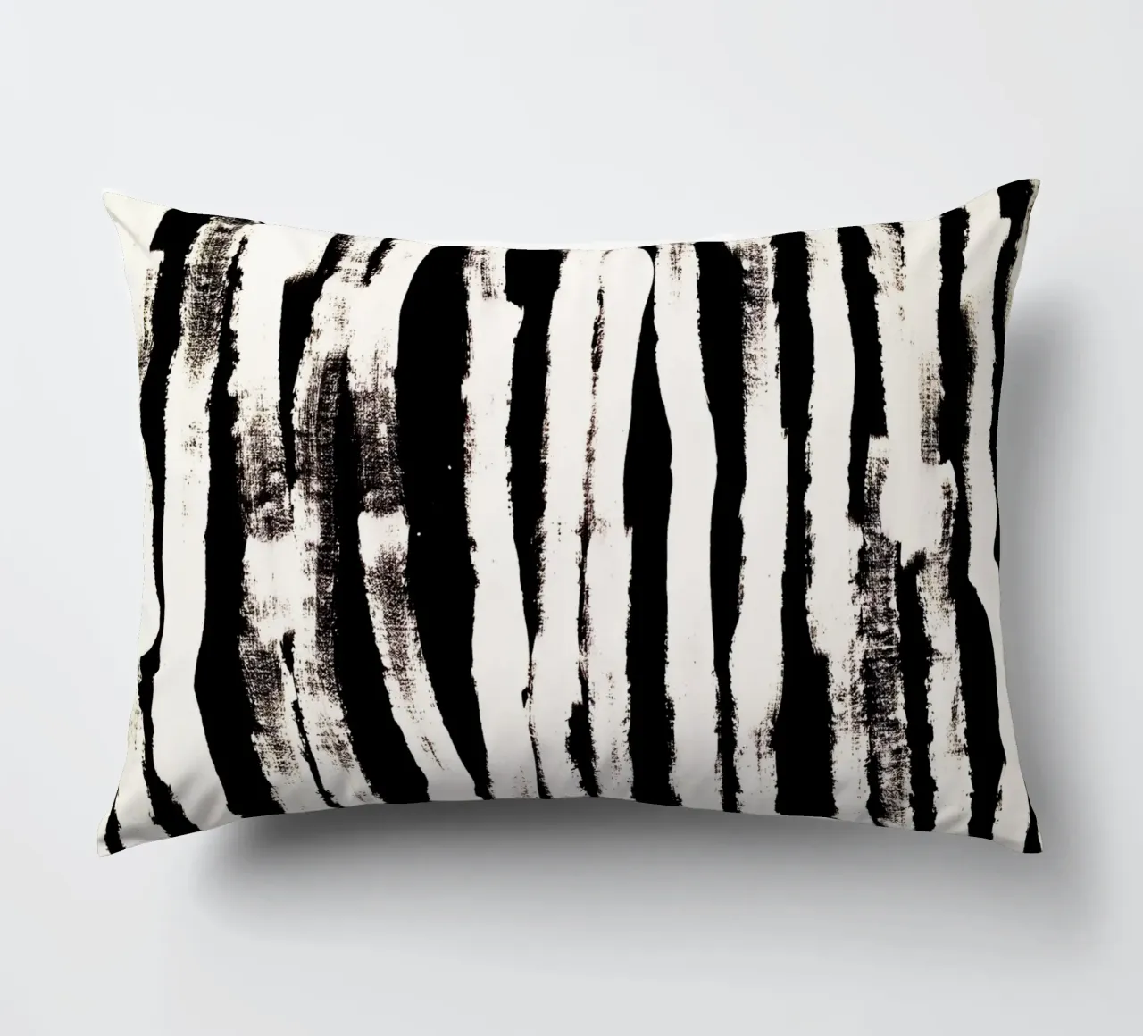 Black and White Abstract Brushstroke Stripe Wall Art decorative cushion by kookiepixel