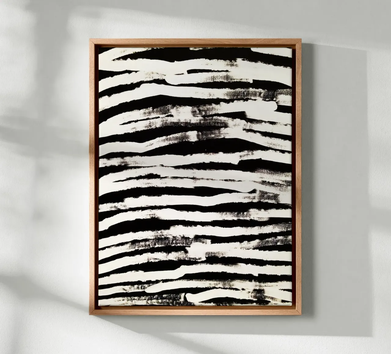 Zwart Wit Abstract Penseelstreep Muurkunstwerk canvas met Baklijst van kookiepixel