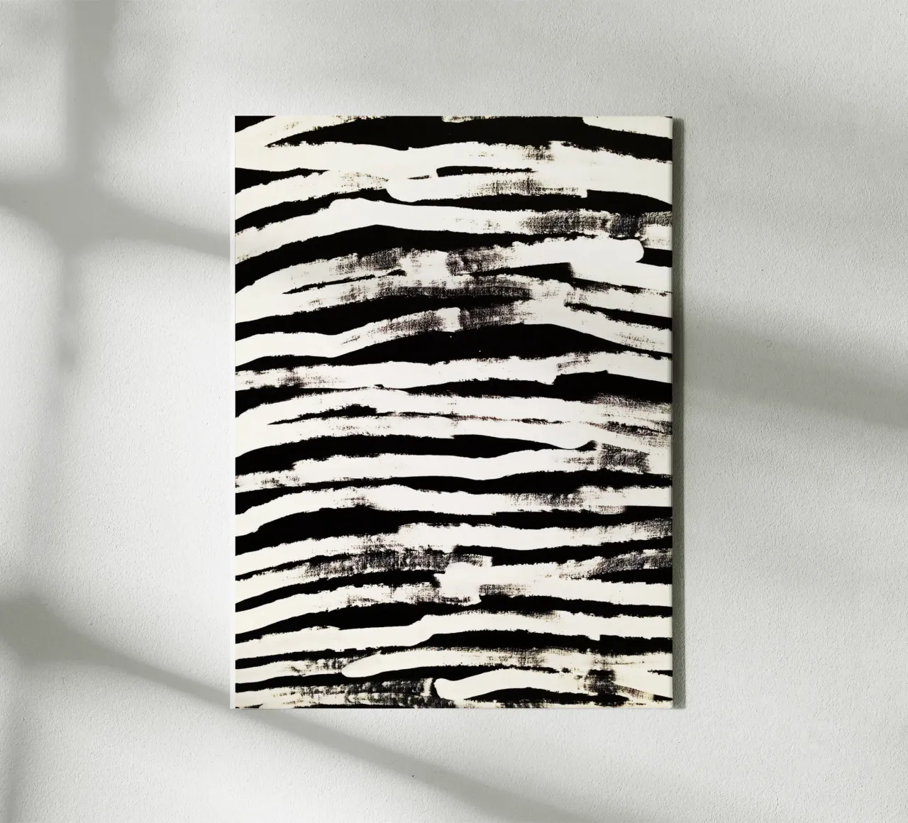 Zwart Wit Abstract Penseelstreep Muurkunstwerk canvas met Baklijst van kookiepixel