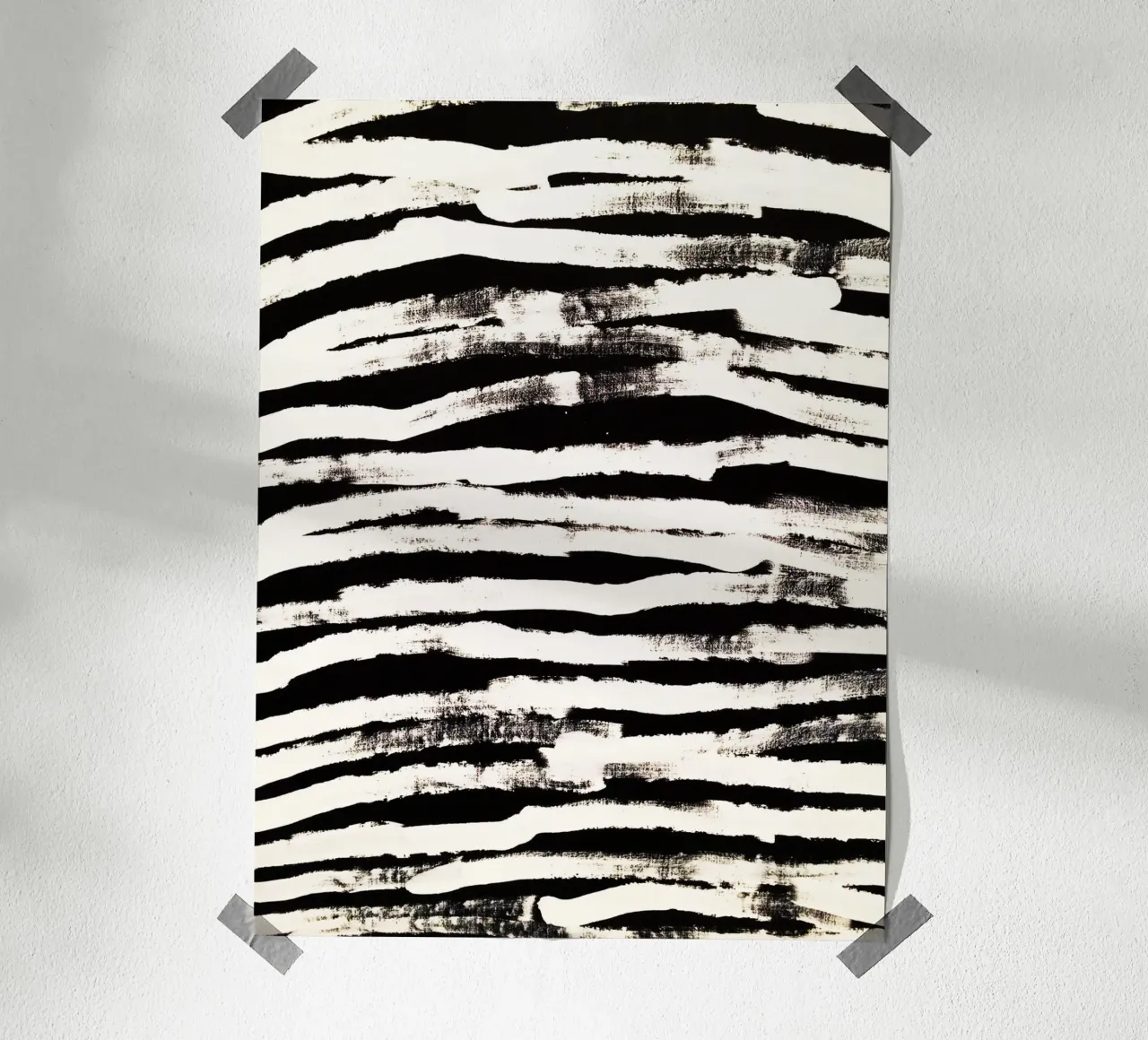 Zwart Wit Abstract Penseelstreep Muurkunstwerk poster met kunststof frame van kookiepixel