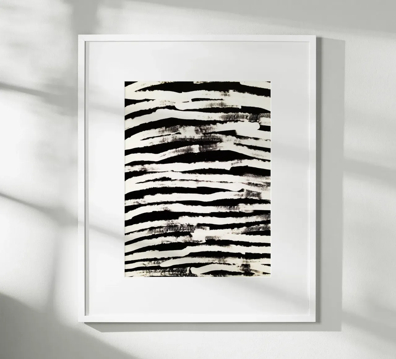 Zwart Wit Abstract Penseelstreep Muurkunstwerk poster met kunststof frame van kookiepixel