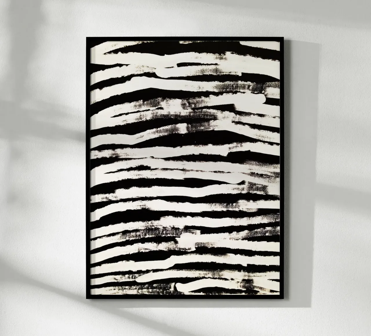 Zwart Wit Abstract Penseelstreep Muurkunstwerk poster met kunststof frame van kookiepixel