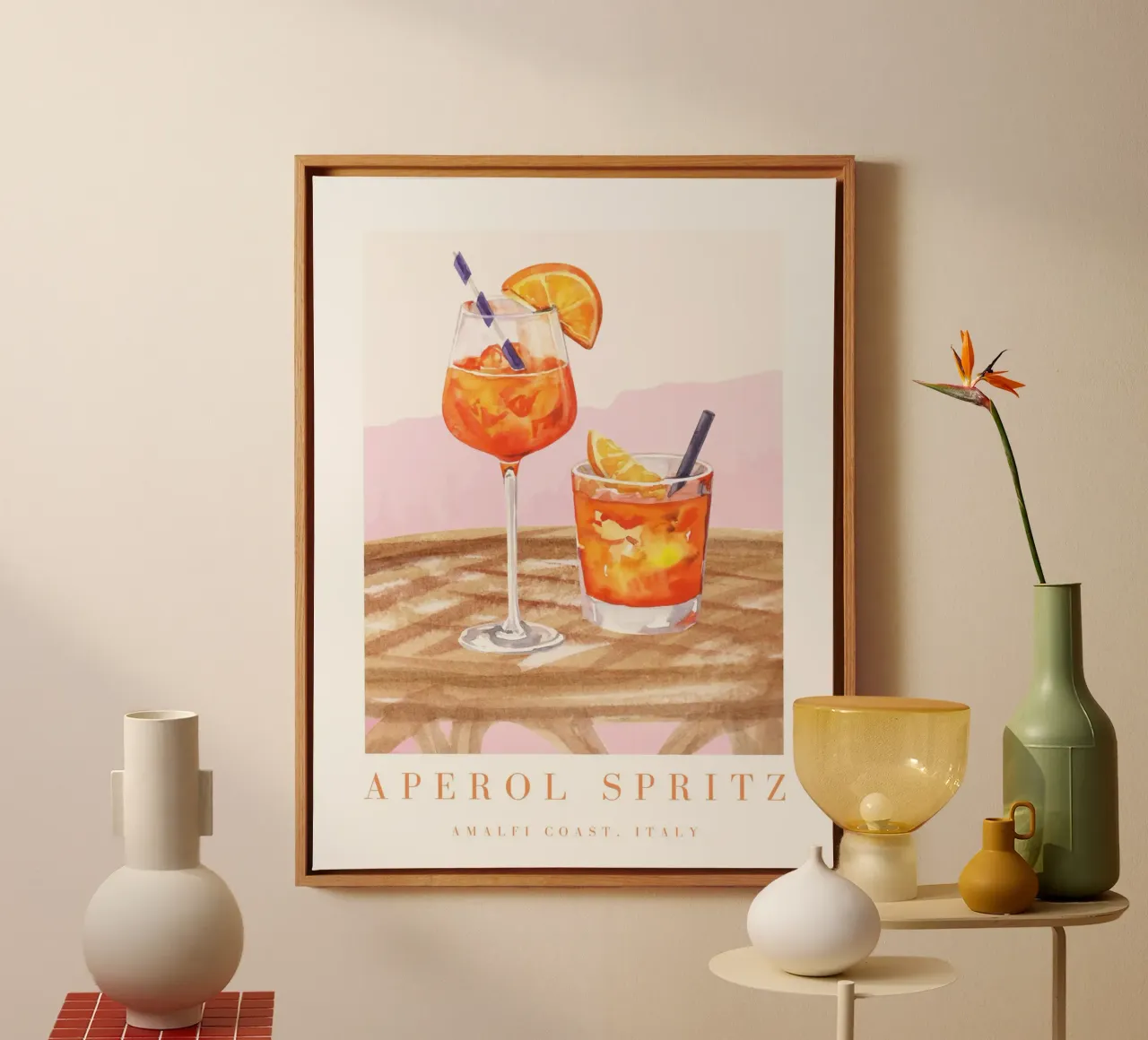 Aperol Spritz Rosa Illustrazione tela con Cornice a cassetta da TheCocktailClub