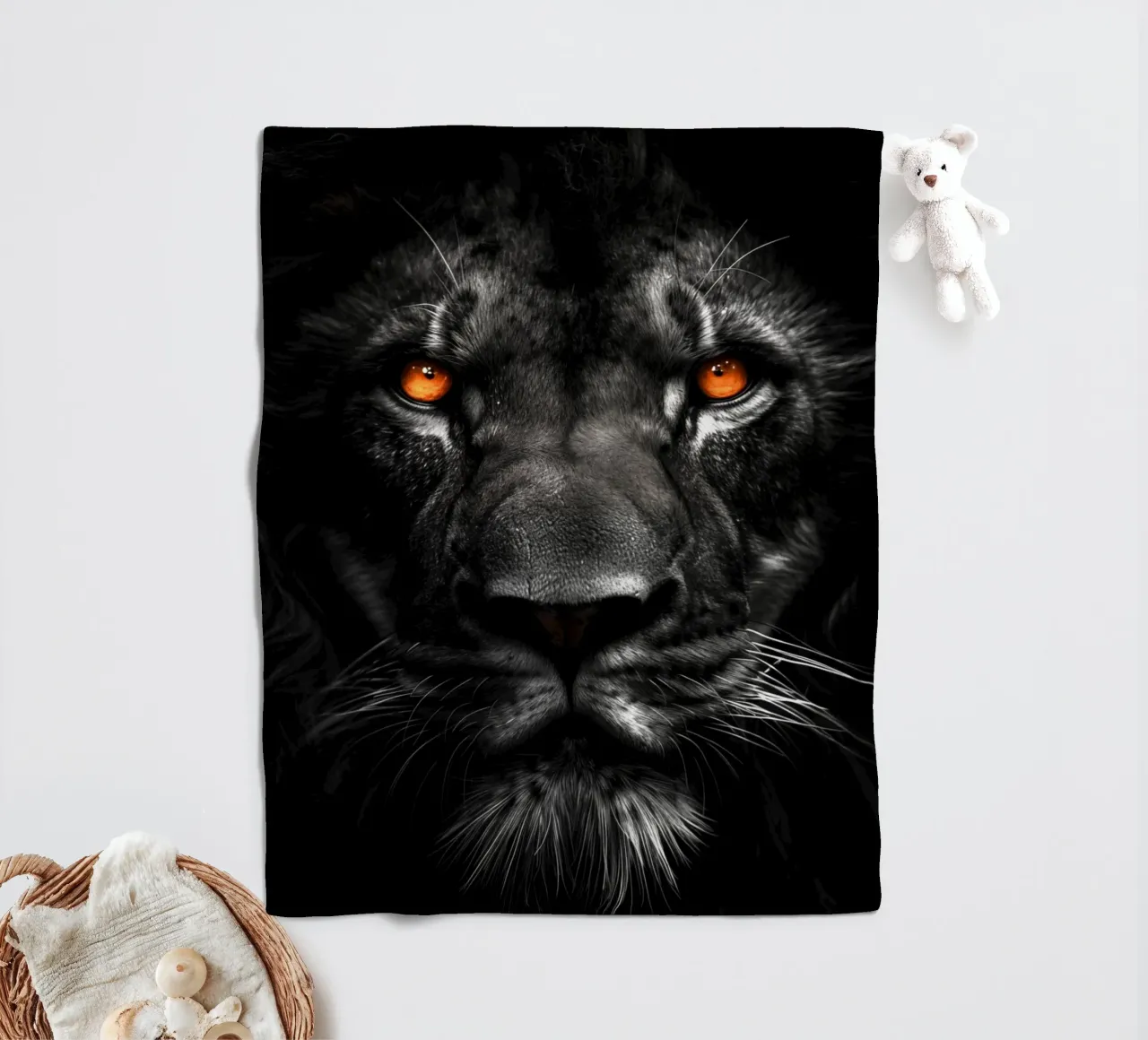 Lion animal art fleece blanket by Justyna Jaszke JBJart
