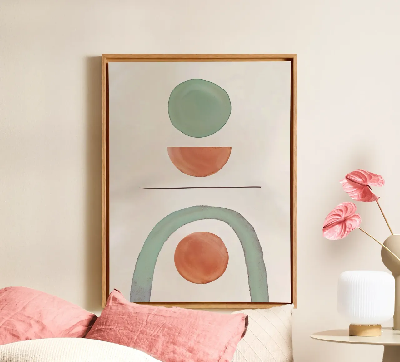 Aardetint mid century minimalistische abstracte moderne print canvas met Baklijst van WijdevenPrints