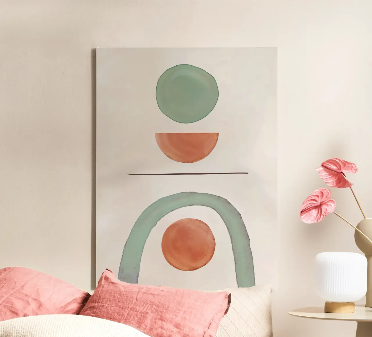 Aardetint mid century minimalistische abstracte moderne print canvas met Baklijst van WijdevenPrints