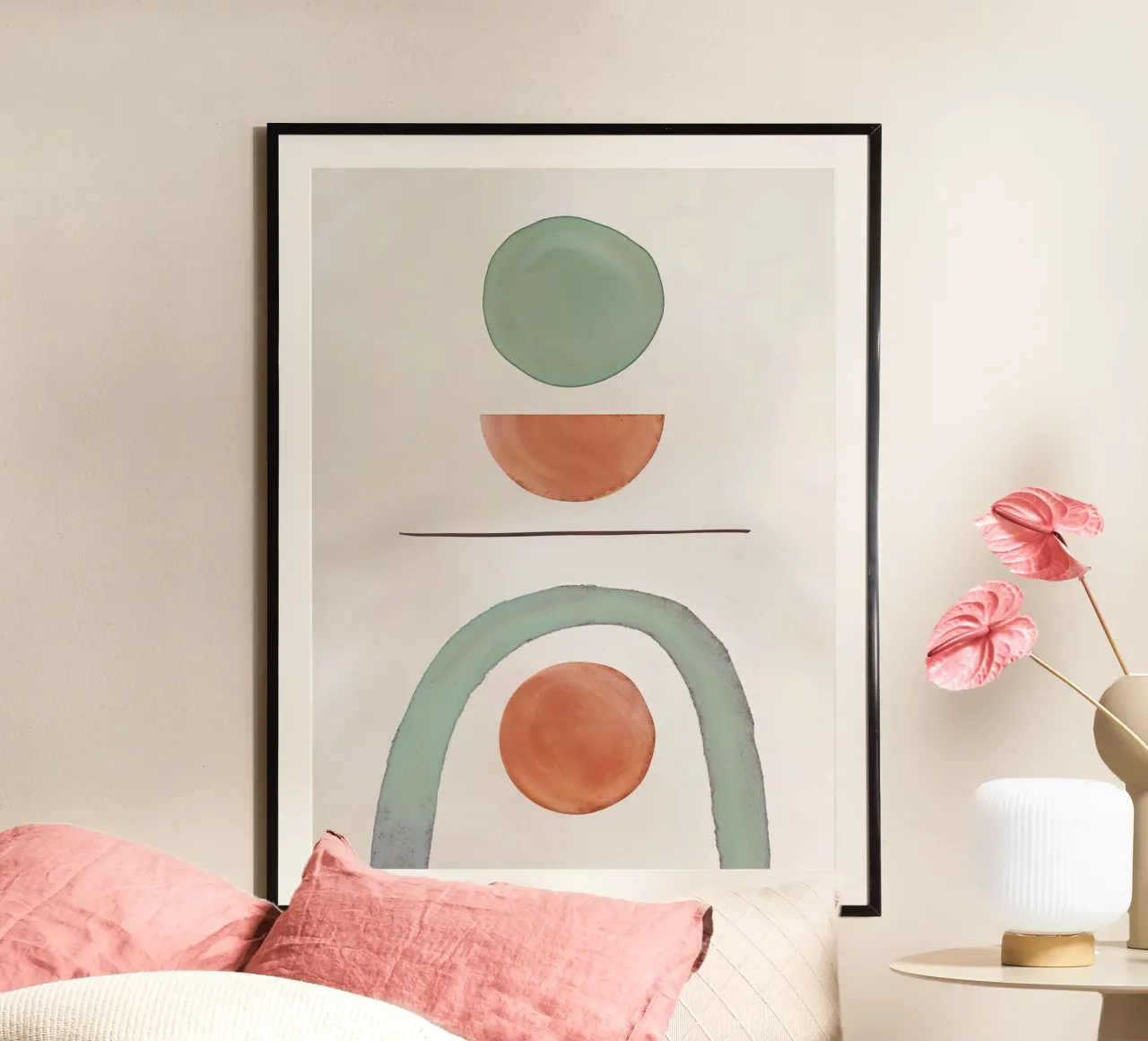 Aardetint mid century minimalistische abstracte moderne print poster met houten frame van WijdevenPrints