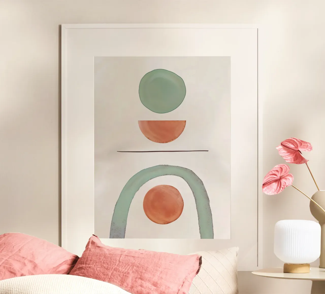 Aardetint mid century minimalistische abstracte moderne print poster met houten frame van WijdevenPrints