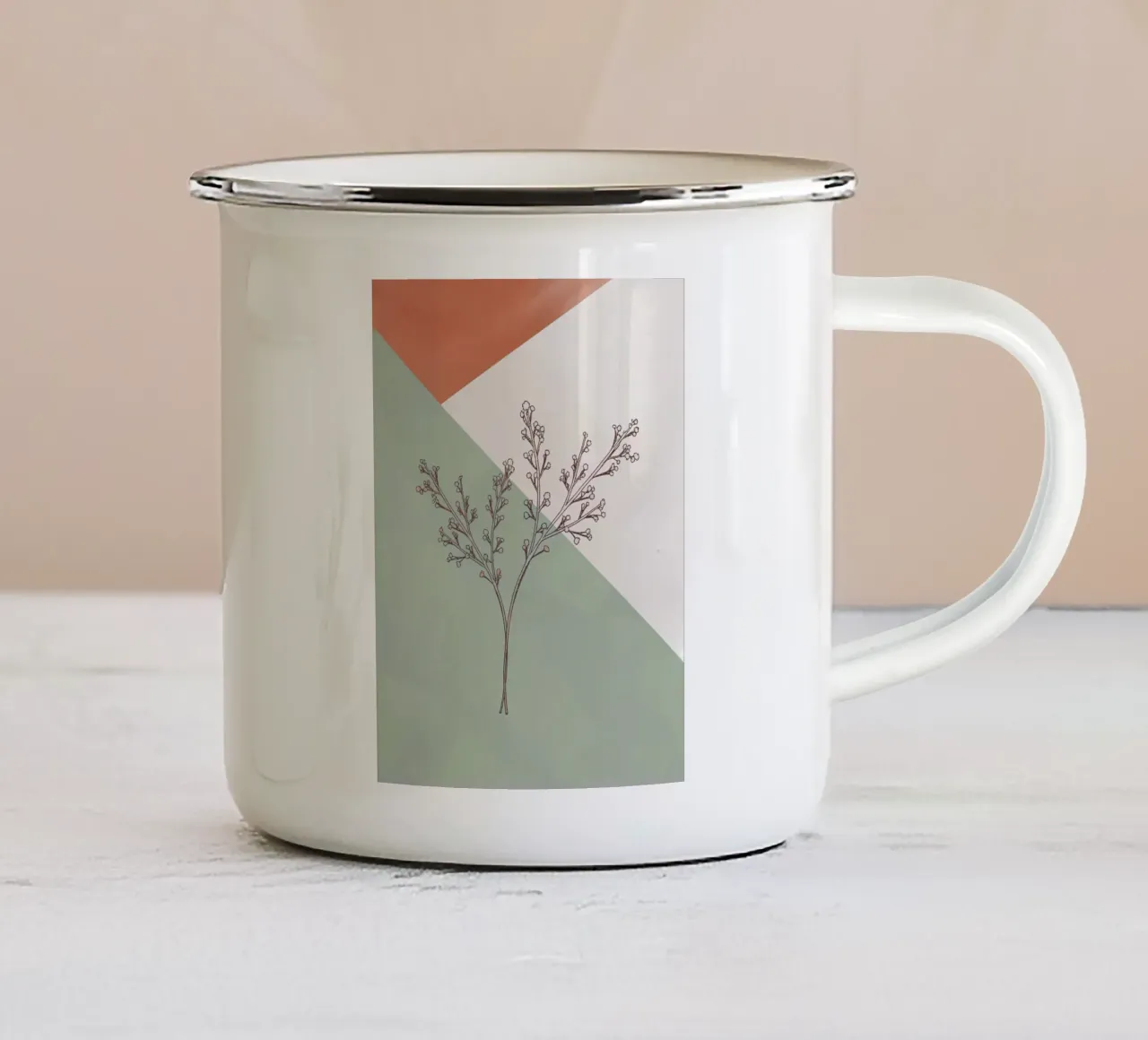 Aardetint mid century minimalistische abstracte moderne print emaille mok van WijdevenPrints