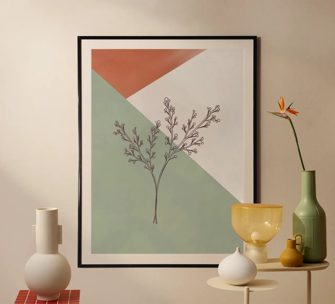Earth tone mid century minimalistic abstract modern print poster with aluminum frame by WijdevenPrints