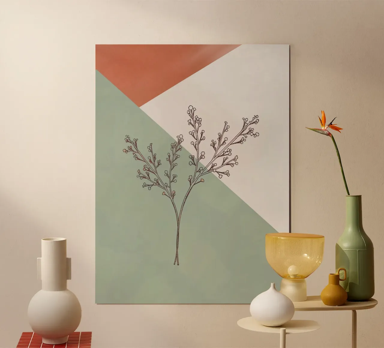 Earth tone mid century minimalistic abstract modern print poster with aluminum frame by WijdevenPrints